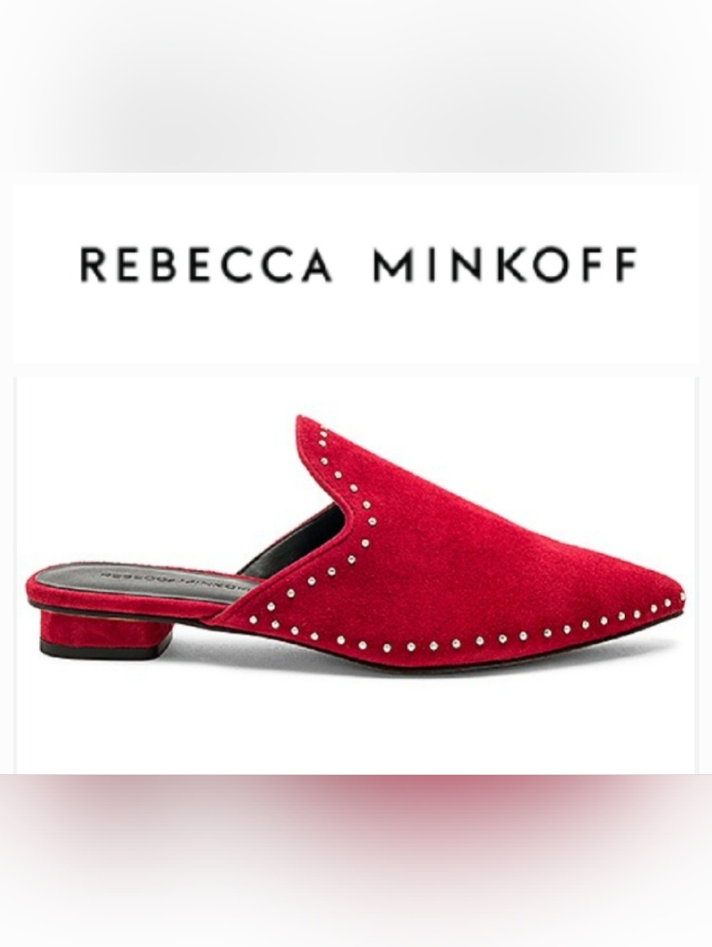 Rebecca Minkoff Chamille Studded Suede Mule Slides in Red Sz 8